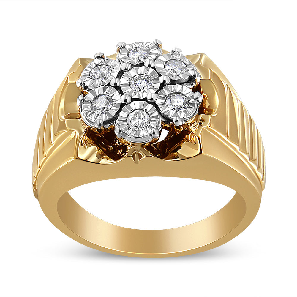 Men's 14K gold plated sterling silver floral diamond cluster ring, 1/3 cttw, size 10 on Tampa Home & Garden Store