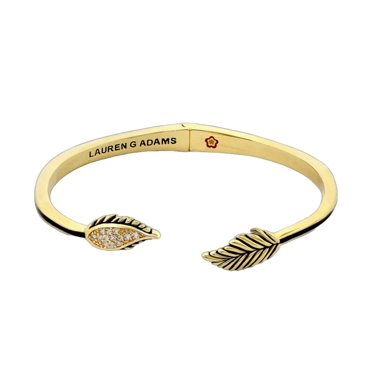 Marilyn Design Stackable Hinged Bangle set in gold tone with leaf charm and pave crystal accents by Lauren G Adams on Tampa Home & Garden Store