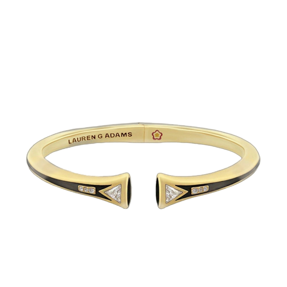 Delicato Stackable Bangle pair gold hinged bracelets with black enamel and crystal accents on Tampa Home & Garden Store