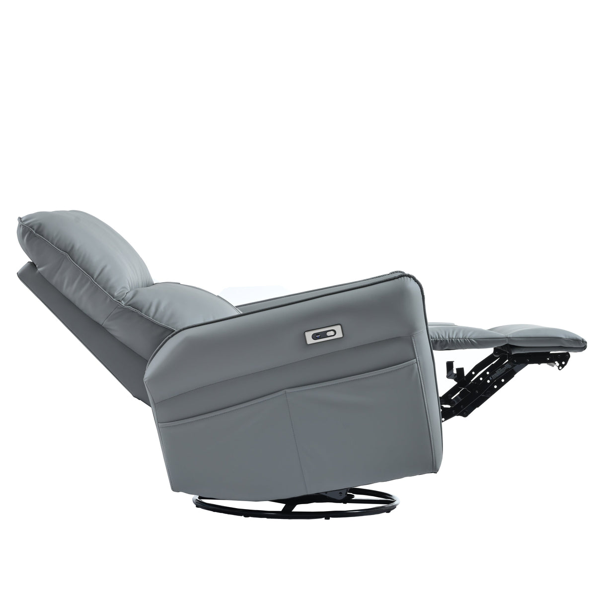 Power Swivel Rocker Recliner Chair gray leather with extended footrest HouseOfZazla on Tampa Home & Garden Store