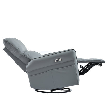 Power Swivel Rocker Recliner Chair gray leather with extended footrest HouseOfZazla on Tampa Home & Garden Store