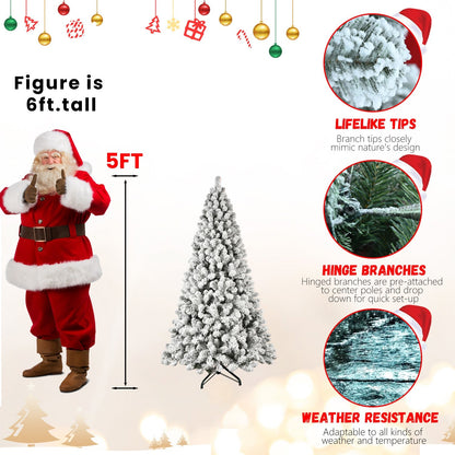 9-Foot Pre-Lit Snow-Flocked Christmas Tree by HouseOfZazla with snow-coated branches and a sturdy stand on Tampa Home & Garden Store