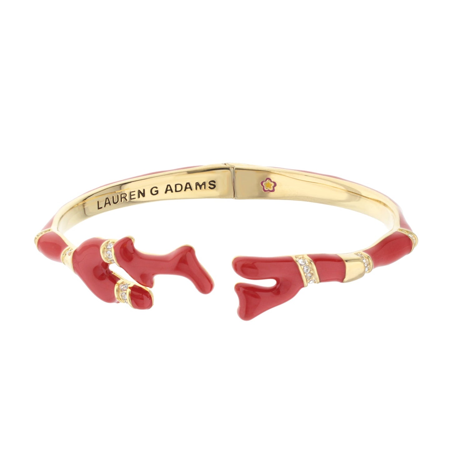 Pretty Little Things Bangle by Lauren G Adams in gold tone with red enamel charms on Tampa Home & Garden Store