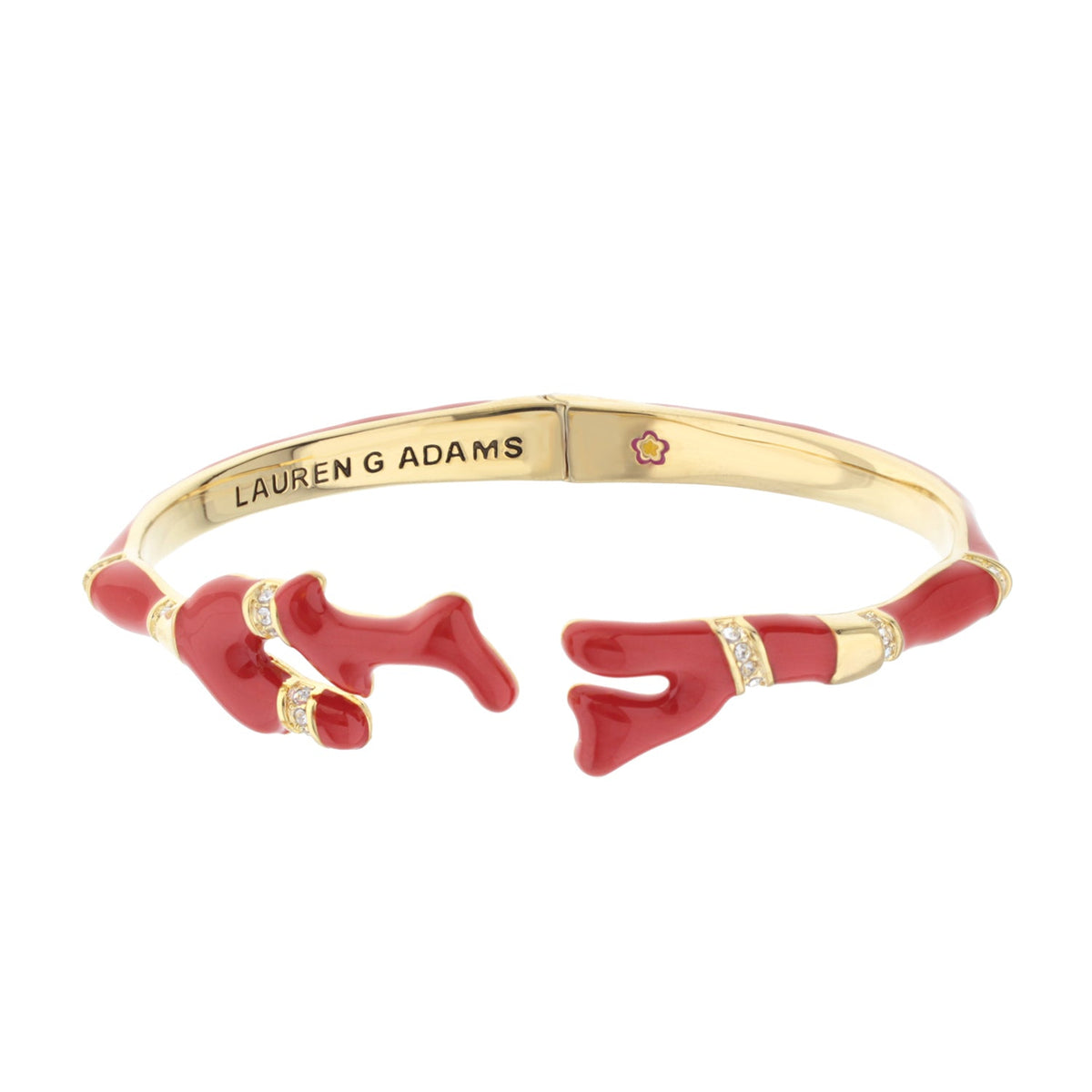 Pretty Little Things Bangle by Lauren G Adams in gold tone with red enamel charms on Tampa Home & Garden Store