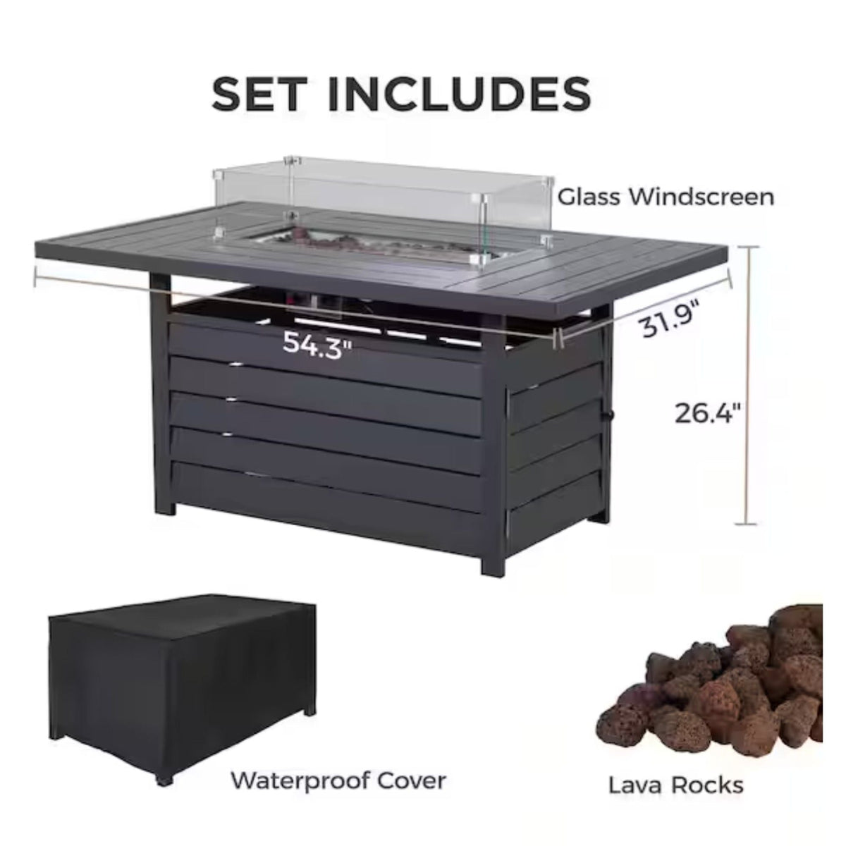 Rectangular propane fire pit table with burner in black by HouseOfZazla on Tampa Home & Garden Store