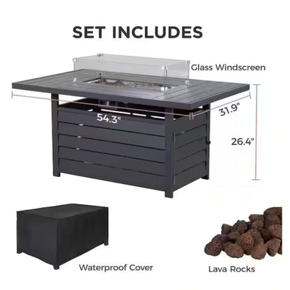 Rectangular propane fire pit table with burner in black by HouseOfZazla on Tampa Home & Garden Store
