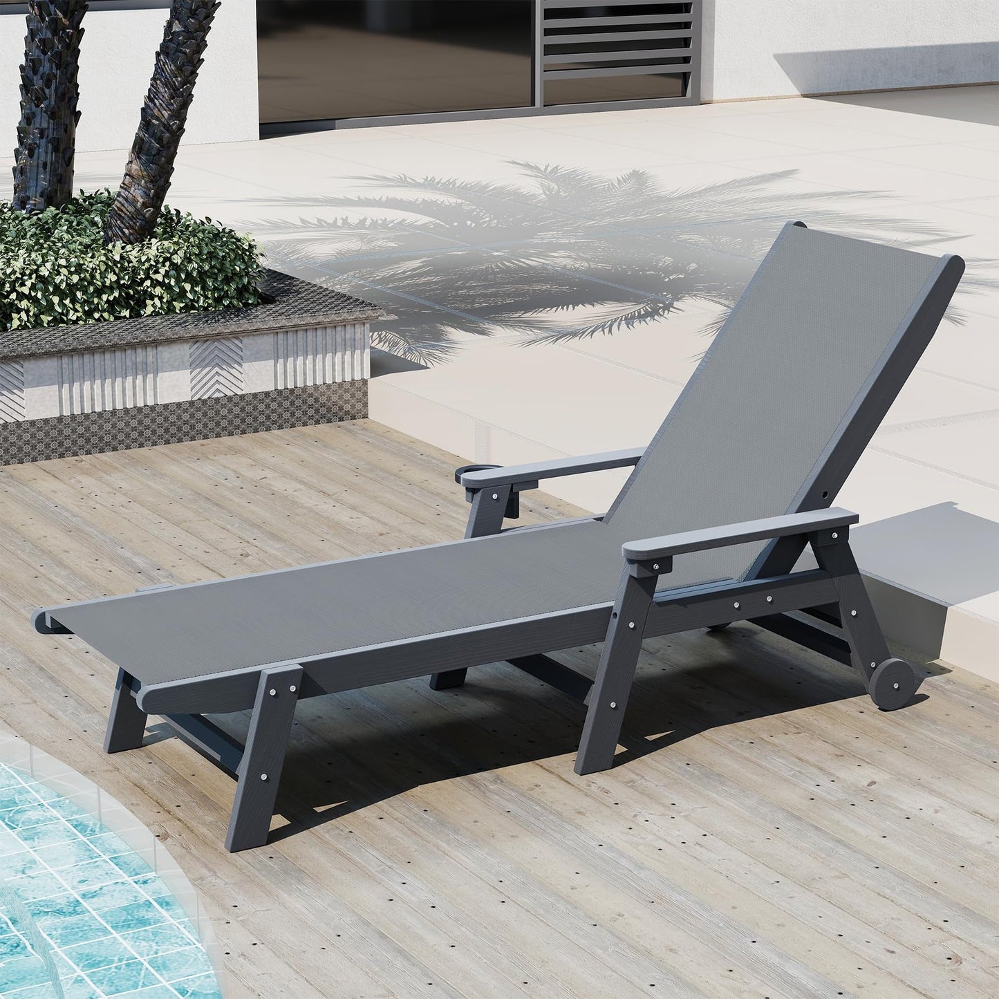 HouseOfZazla outdoor lounge chair HDPE chaise with wheels and adjustable recliner on Tampa Home & Garden Store