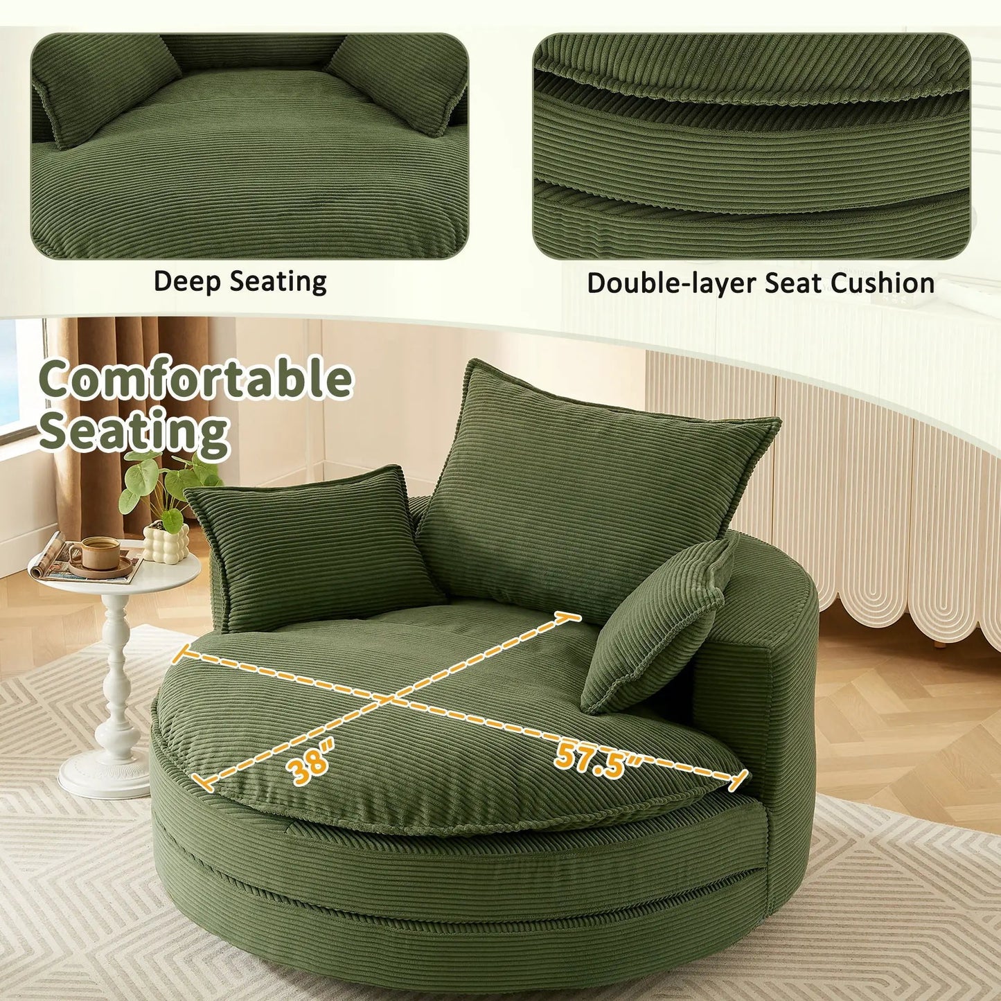 360 Degree Swivel Barrel Chair with Dual Cushions