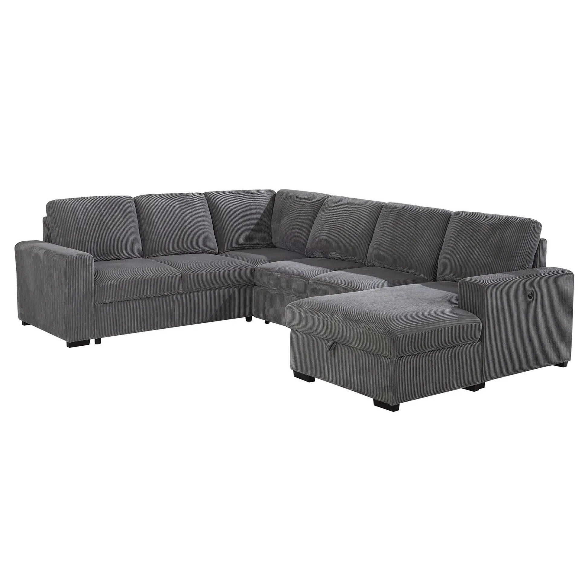 Melody sectional sofa gray corduroy sleeper with chaise L-shaped by Unique Piece Furniture on Tampa Home & Garden Store