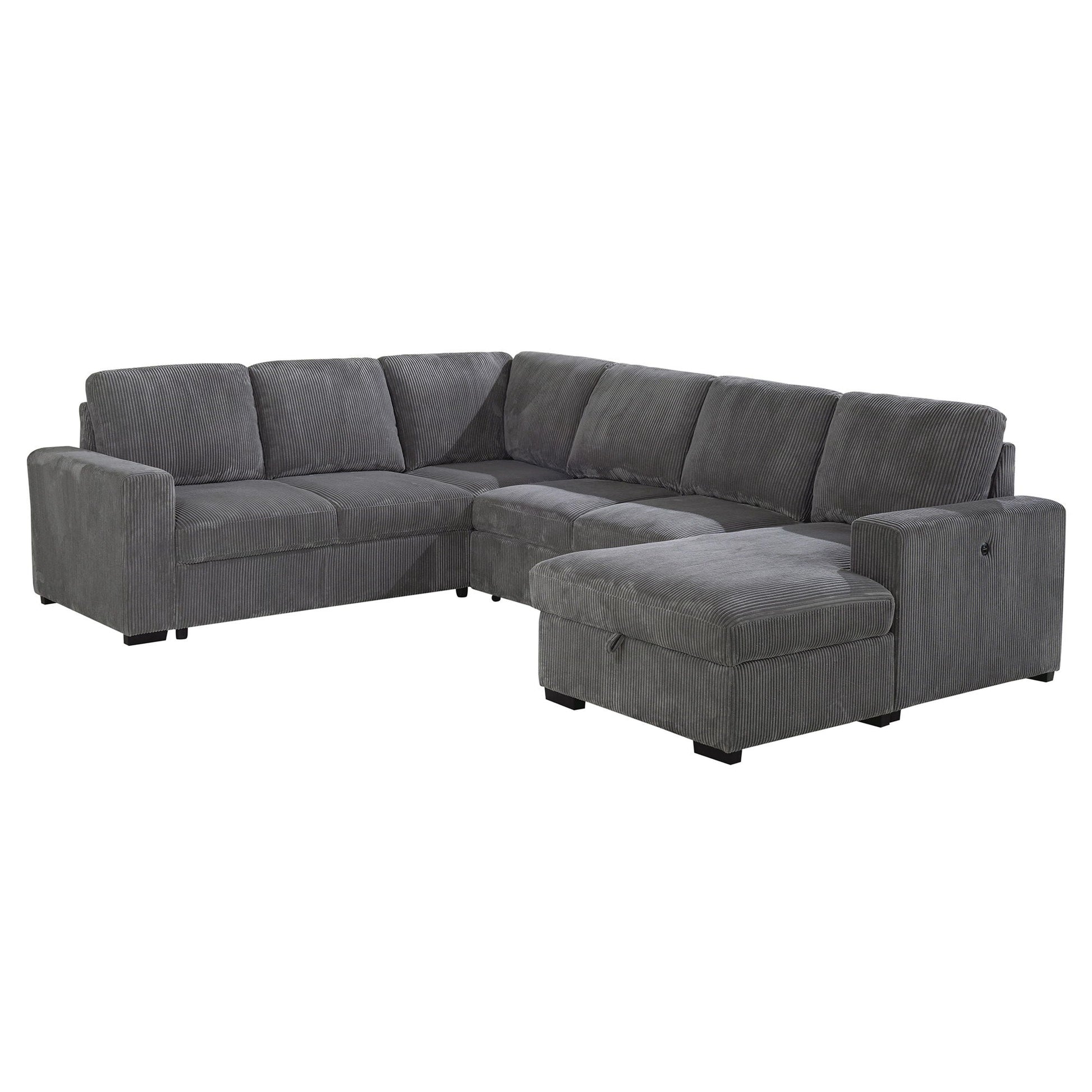 Melody L-shaped sectional sofa in grey corduroy with chaise by HouseOfZazla on Tampa Home & Garden Store