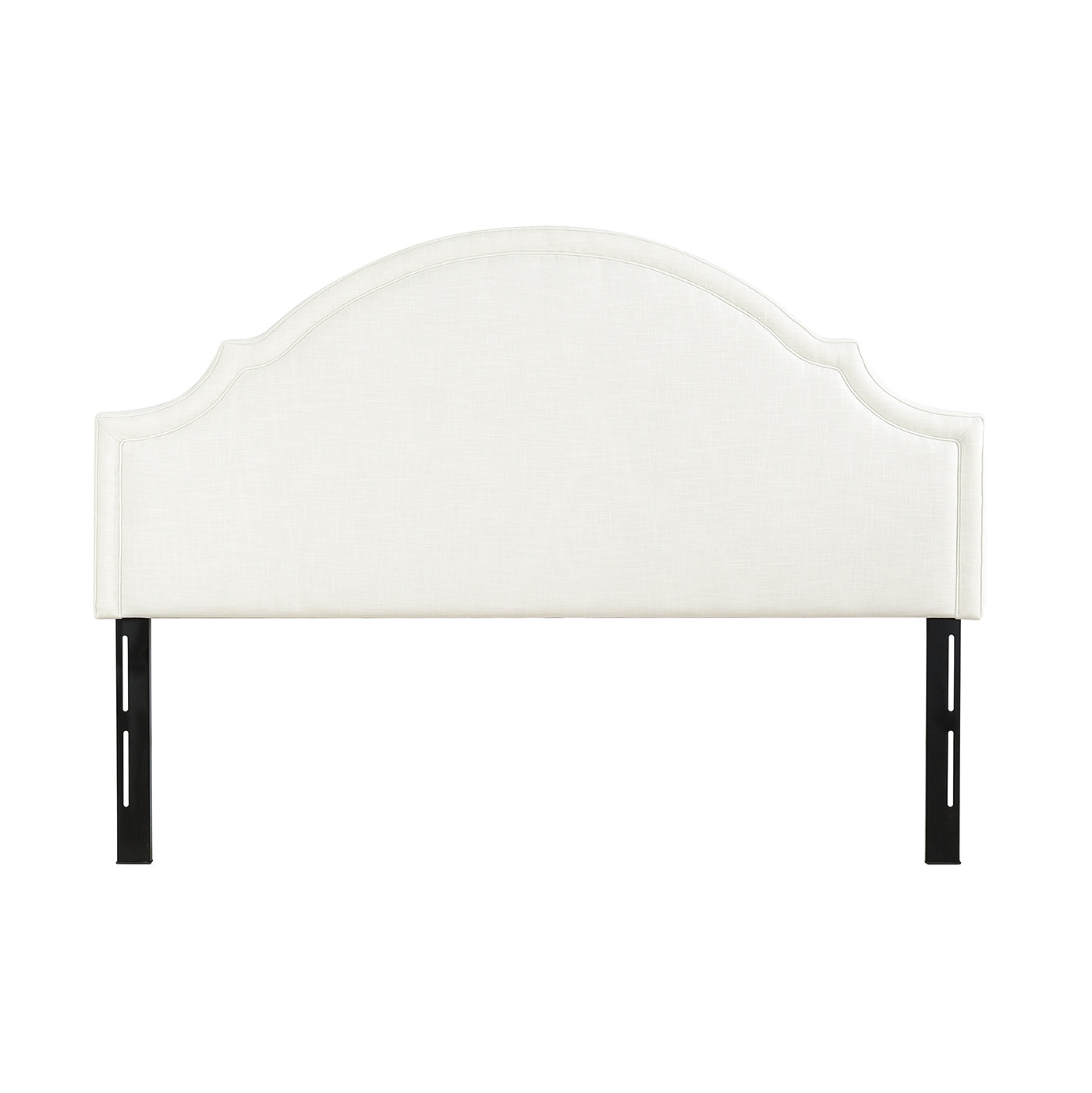 Catherine Upholstered King Headboard antique white linen with arch and black legs HouseOfZazla on Tampa Home & Garden Store