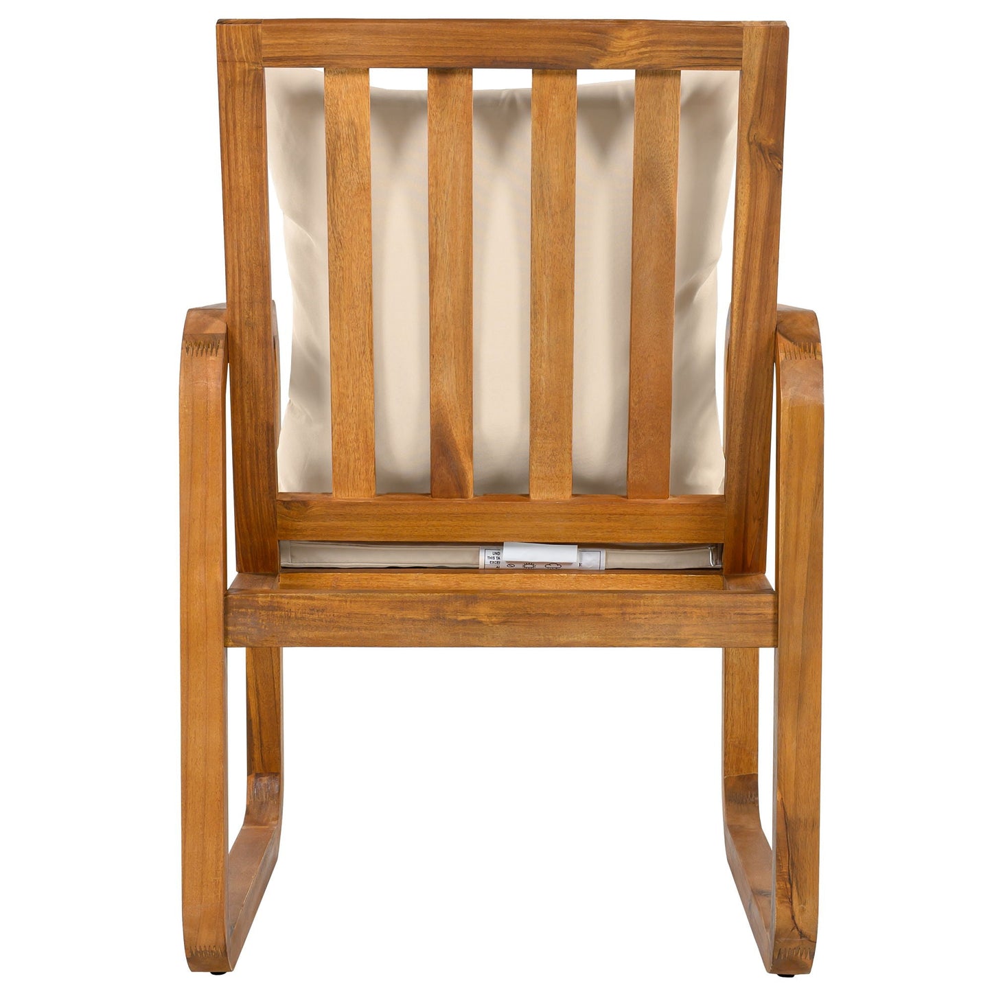 7 Piece Outdoor Patio Dining Set wooden slatted chairs with removable beige cushions on Tampa Home & Garden Store
