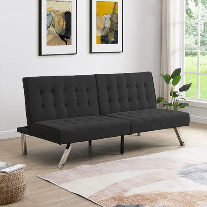 Futon sofa bed in charcoal fabric with tufted cushions and metal legs by Unique Piece Furniture on Tampa Home & Garden Store