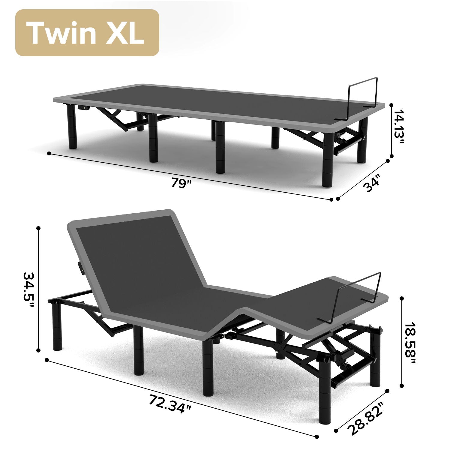 Twin XL adjustable bed base by HouseOfZazla with head/foot incline, USB ports, wireless remote on Tampa Home & Garden Store