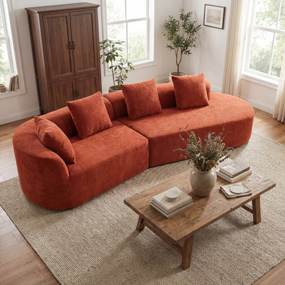 116-inch Modern Curved Sectional Sofa with high-density foam cushions in burnt orange on Tampa Home & Garden Store