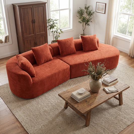 116-inch Modern Curved Sectional Sofa with high-density foam cushions in burnt orange on Tampa Home & Garden Store