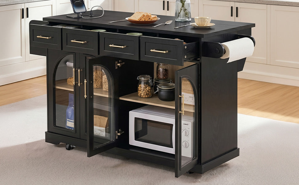 The K&K Kitchen Island With Storage And Drop Leaf