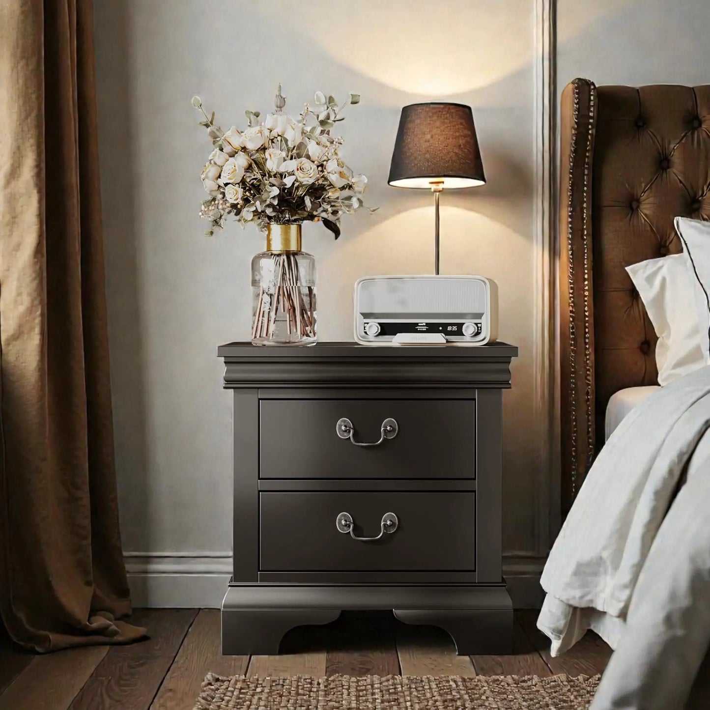 Nightstand With Two Drawers Classic Design