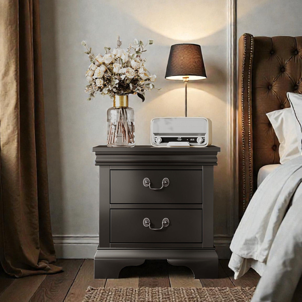 HouseOfZazla wood nightstand with 2 drawers in black finish, traditional accent table on Tampa Home & Garden Store