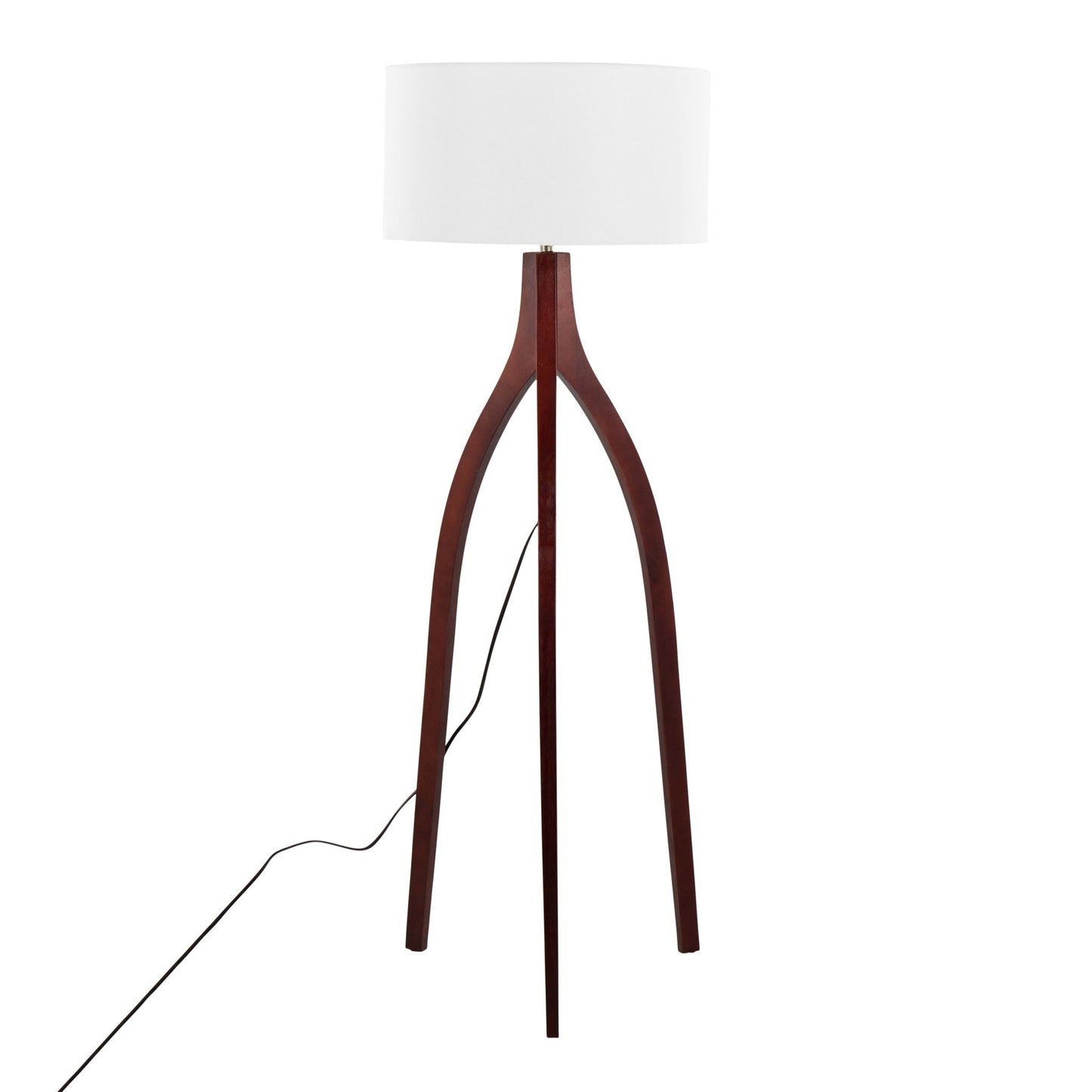 Wishbone floor lamp by HouseOfZazla with white shade and dark wood tripod base on Tampa Home & Garden Store