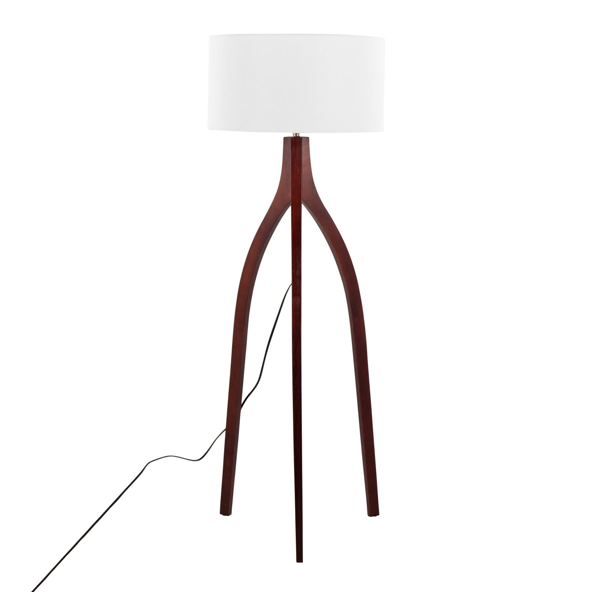 Wishbone floor lamp by HouseOfZazla with white shade and dark wood tripod base on Tampa Home & Garden Store