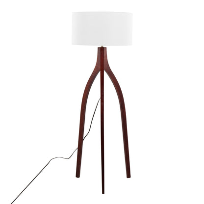 Wishbone floor lamp by HouseOfZazla with white shade and dark wood tripod base on Tampa Home & Garden Store