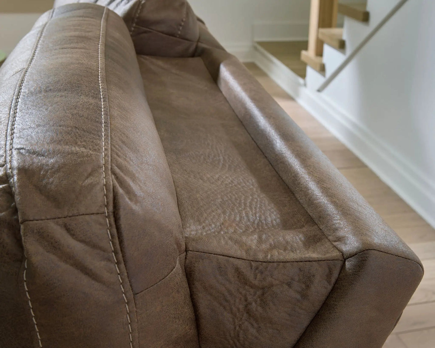 Beckley Place 2 Seat Power Reclining Sofa in Earth brown leather with contrast stitching on Tampa Home & Garden Store