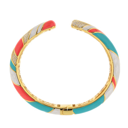 Blue Dream Bangle bracelet with turquoise, red enamel, white marble, pavé crystals on Tampa Home & Garden Store