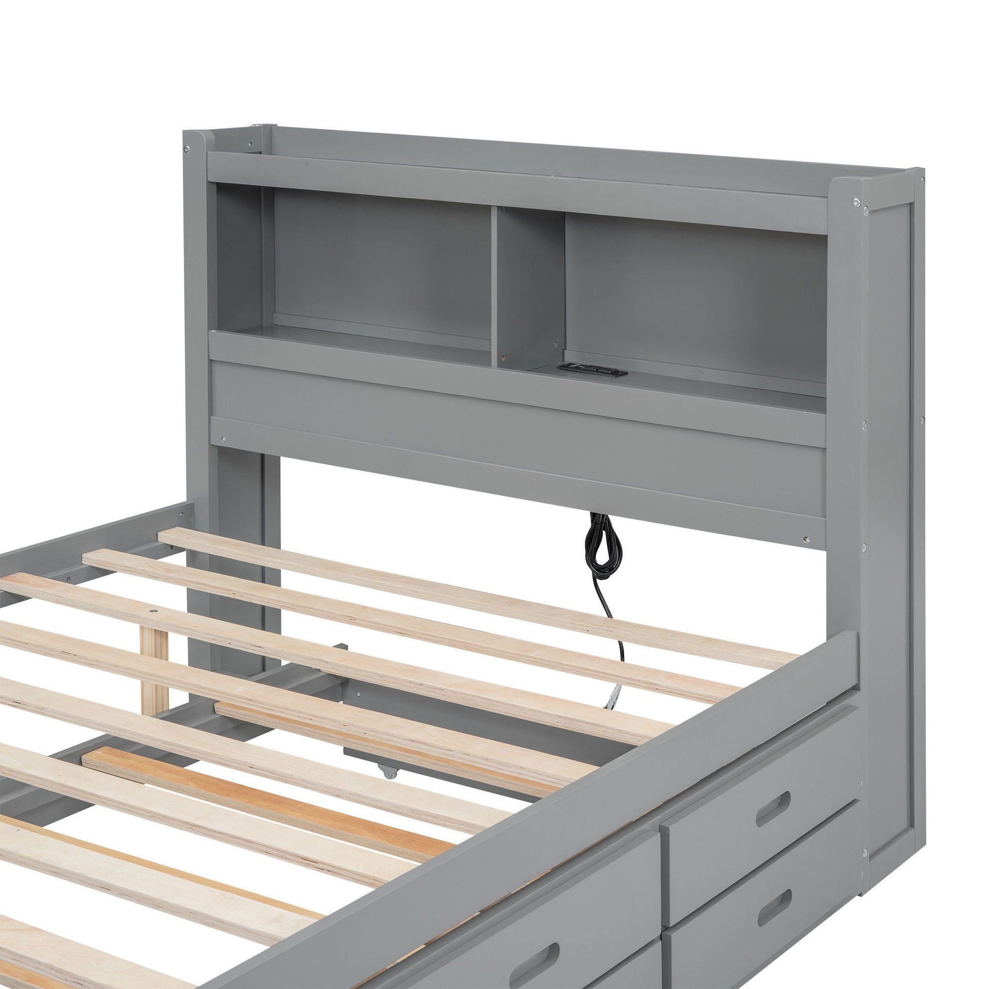 Full-size gray platform bed with USB ports, built-in shelves and drawers by HouseOfZazla on Tampa Home & Garden Store