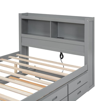 Full-size gray platform bed with USB ports, built-in shelves and drawers by HouseOfZazla on Tampa Home & Garden Store