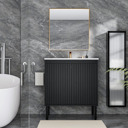 Bathroom vanity black floor-standing cabinet with ceramic sink and soft closing drawers on Tampa Home & Garden Store