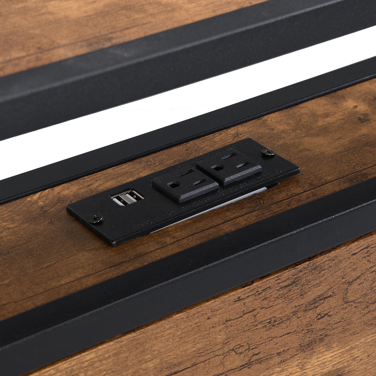 Metal Platform Bed with Wooden Headboard and Usb