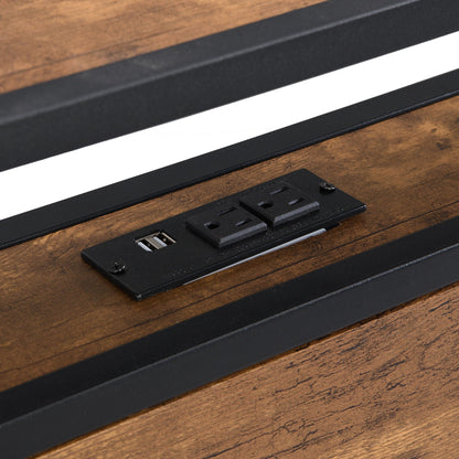 Metal Platform Bed with Wooden Headboard and Usb