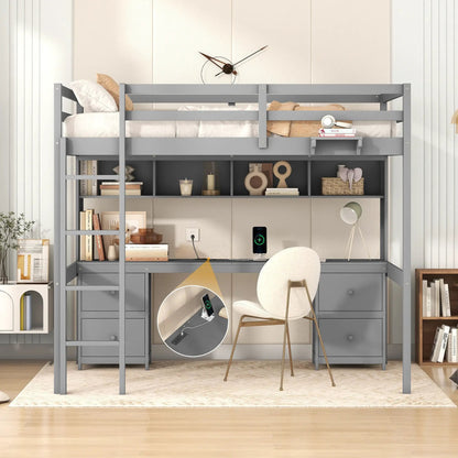 Loft Bed With Desk and Storage Charging Station