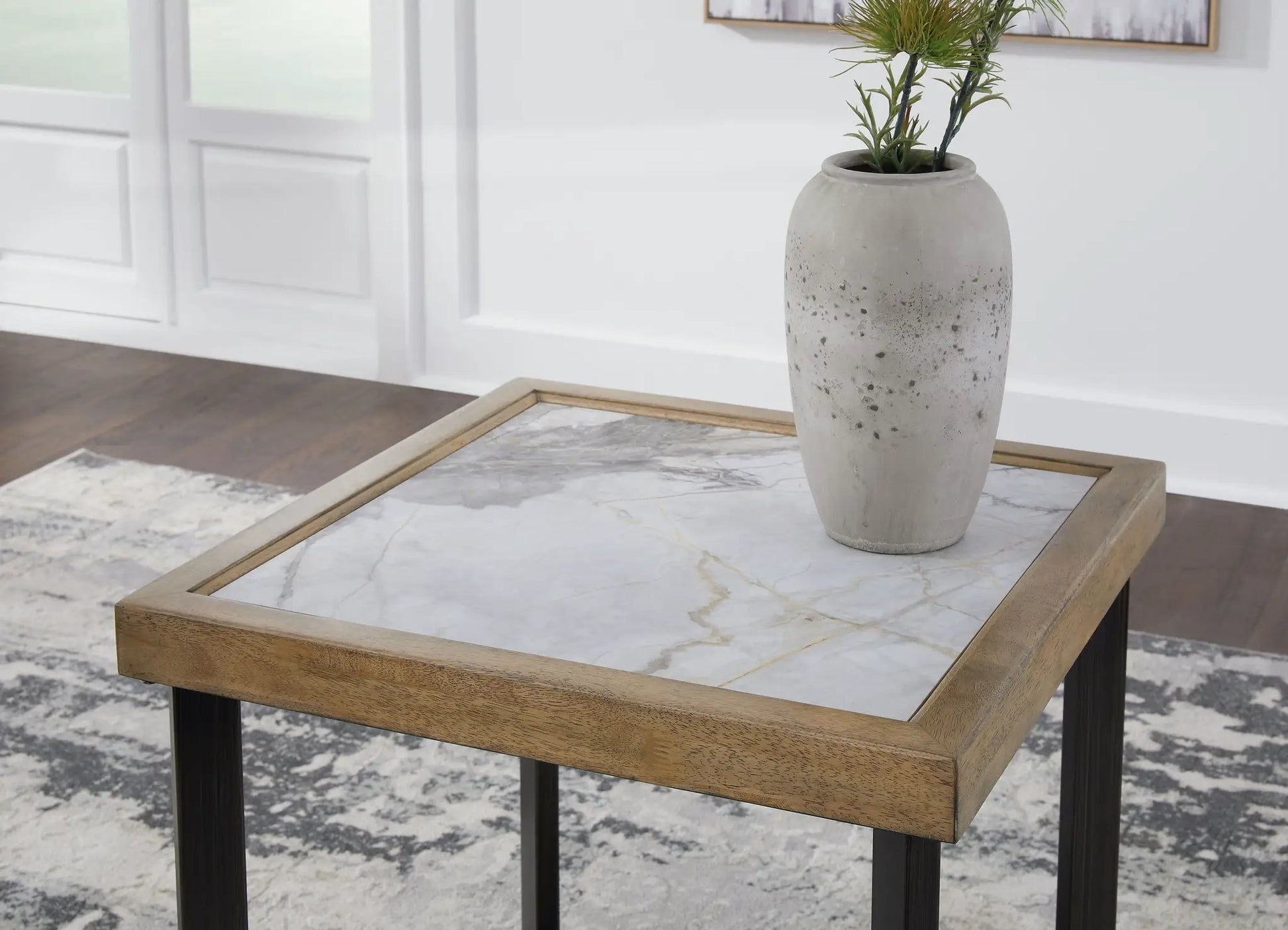 Montia square end table multi with marble top and wood frame Unique Piece Furniture on Tampa Home & Garden Store