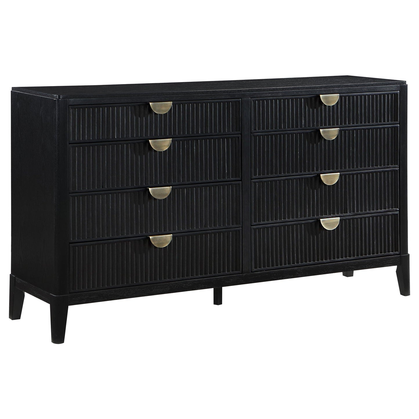 Ennis 4-piece bedroom set in black with ribbed drawer fronts and brass pulls by HouseOfZazla on Tampa Home & Garden Store