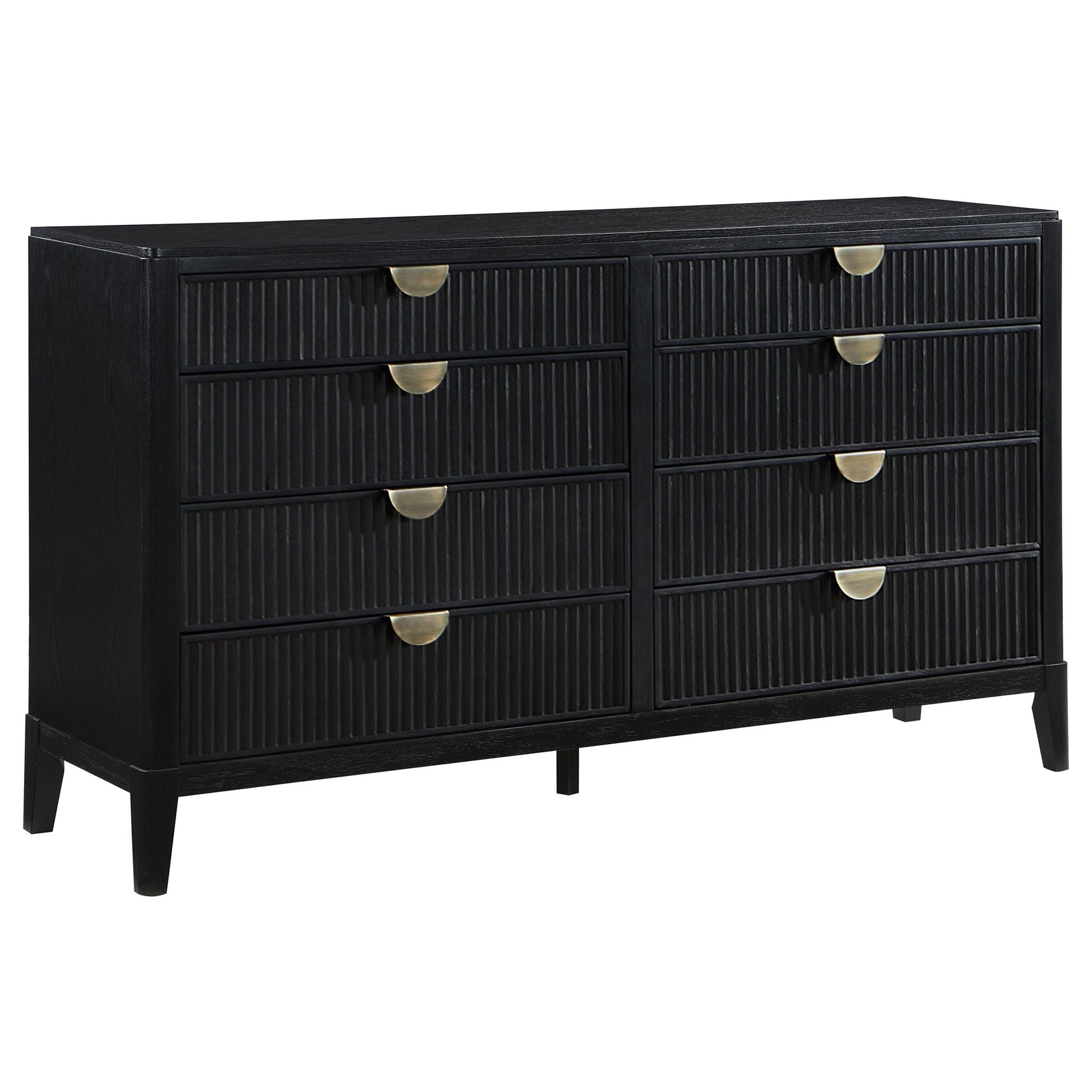 Ennis 4-piece bedroom set in black with ribbed drawer fronts and brass pulls by HouseOfZazla on Tampa Home & Garden Store
