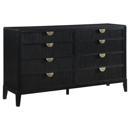 Ennis 4-piece bedroom set in black with ribbed drawer fronts and brass pulls by HouseOfZazla on Tampa Home & Garden Store