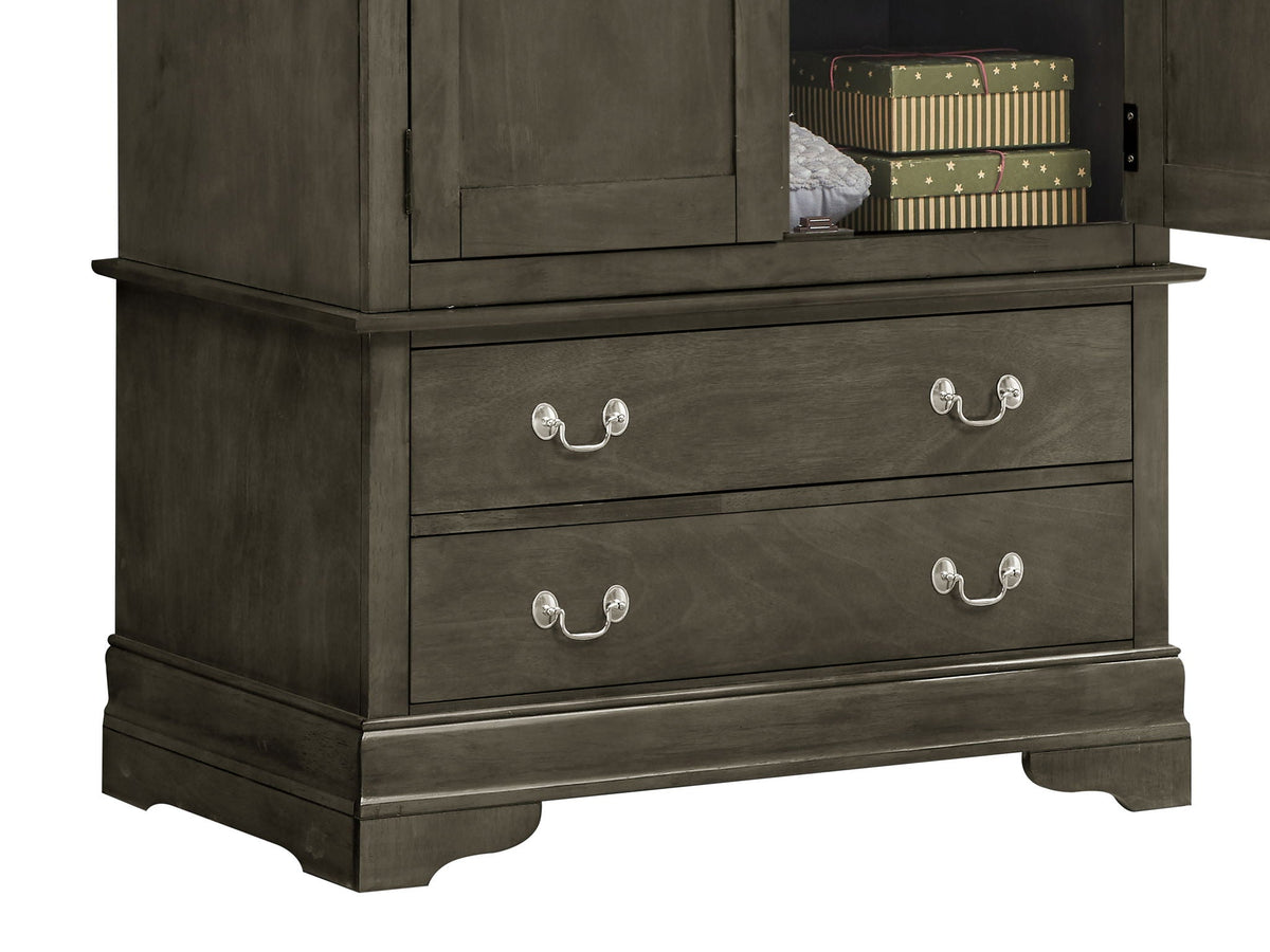 Traditional armoire dark espresso wood with hanging bar by HouseOfZazla holds two gift boxes on Tampa Home & Garden Store