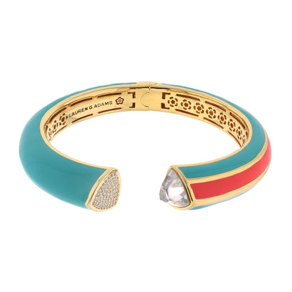 Triplet Bangle bracelet by Lauren G Adams, turquoise enamel with red stripe, pavé end on Tampa Home & Garden Store