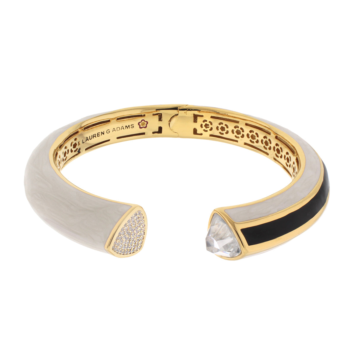 Triplet Bangle by Lauren G Adams, gold-tone with gray panel and crystal ends on Tampa Home & Garden Store