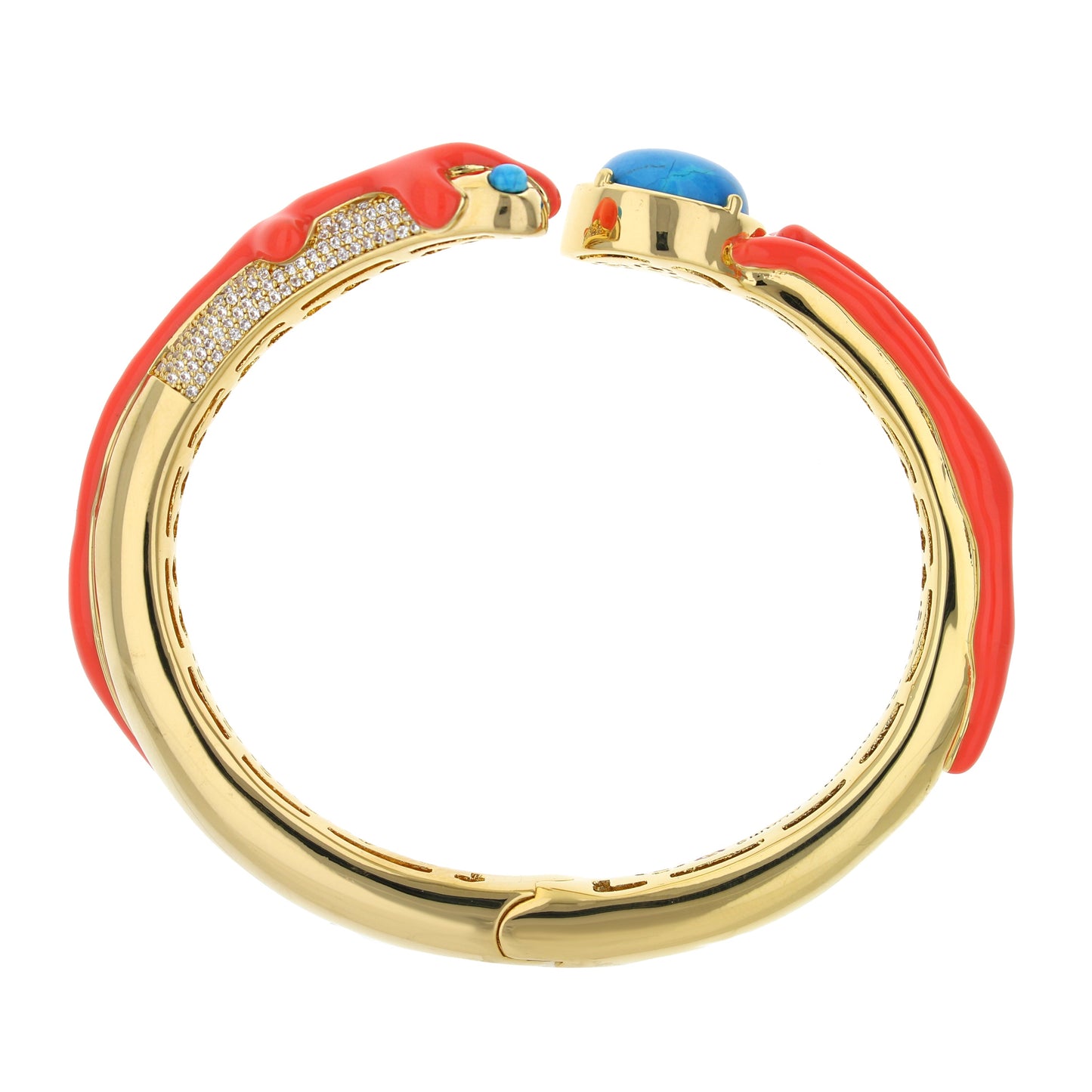 Pretty Little Things Bangle gold-tone bracelet with red enamel and turquoise cabochon on Tampa Home & Garden Store