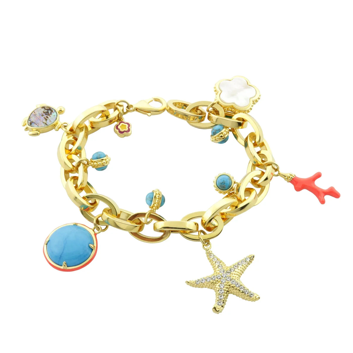 Pretty Little Things Bracelet by Lauren G Adams, gold chain with turquoise charms on Tampa Home & Garden Store
