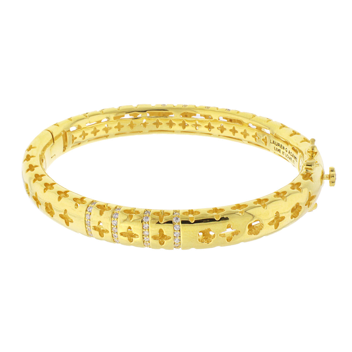 Tic Tac Bangle gold-tone bracelet with clover cutouts and pave accents by Lauren G Adams on Tampa Home & Garden Store