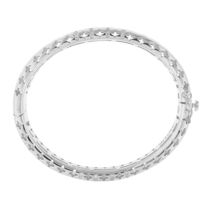 Tic Tac Bangle by Lauren G Adams silver-tone hinged bracelet with clover cutouts and safety lock on Tampa Home & Garden Store