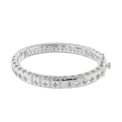Tic Tac Bangle by Lauren G Adams, silver-tone hinge bracelet with safety lock and cross cutouts on Tampa Home & Garden Store