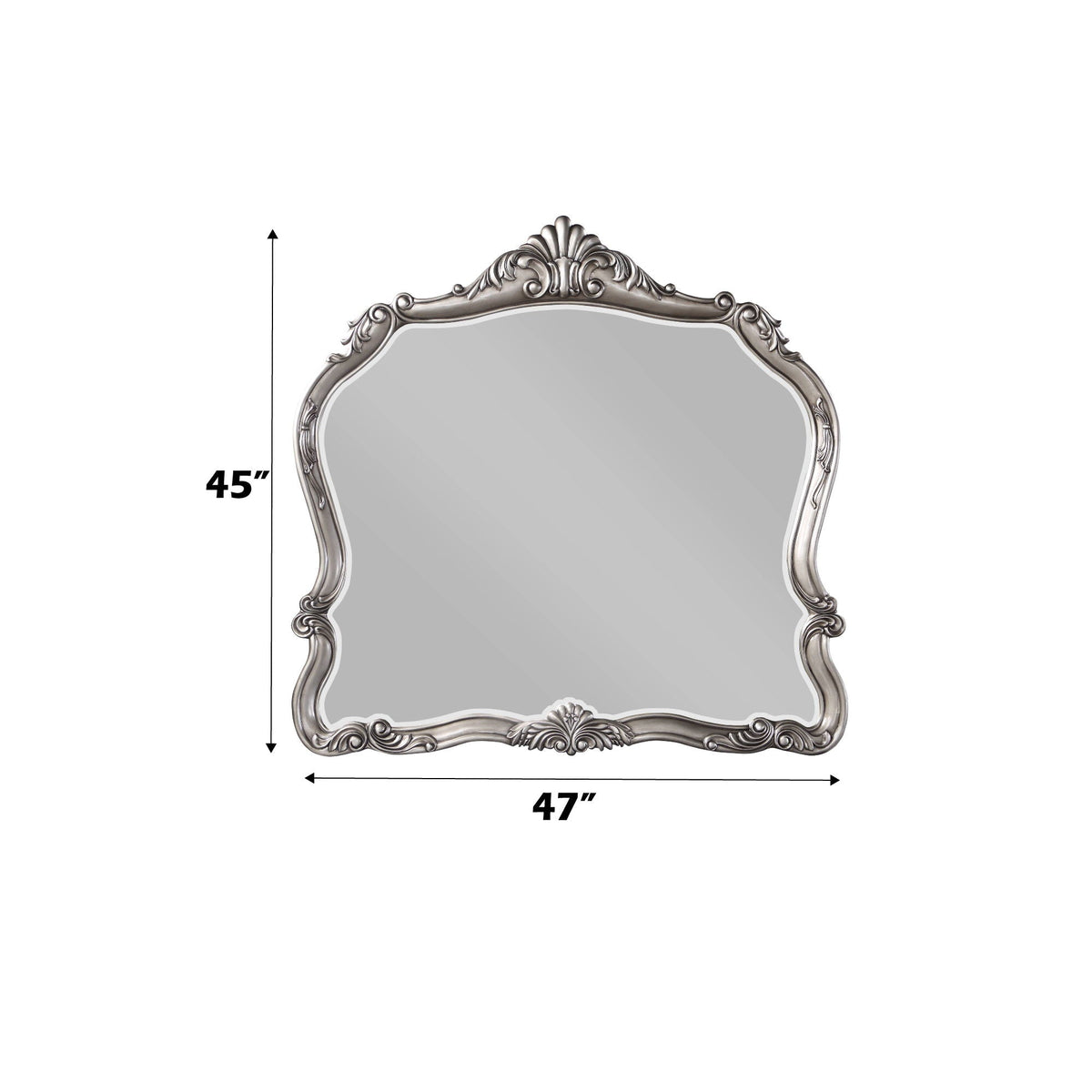 Antique silver mirror with wood frame, ornate crest, 47x45 in, HouseOfZazla on Tampa Home & Garden Store