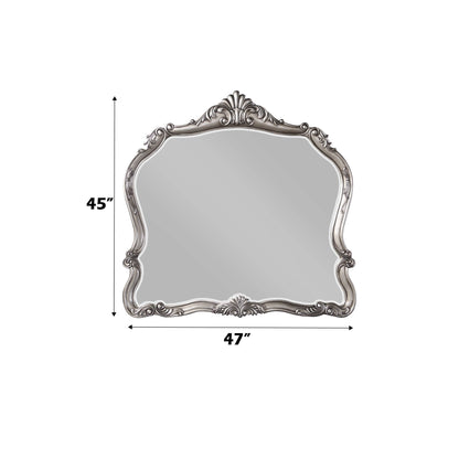 Antique silver mirror with wood frame, ornate crest, 47x45 in, HouseOfZazla on Tampa Home & Garden Store