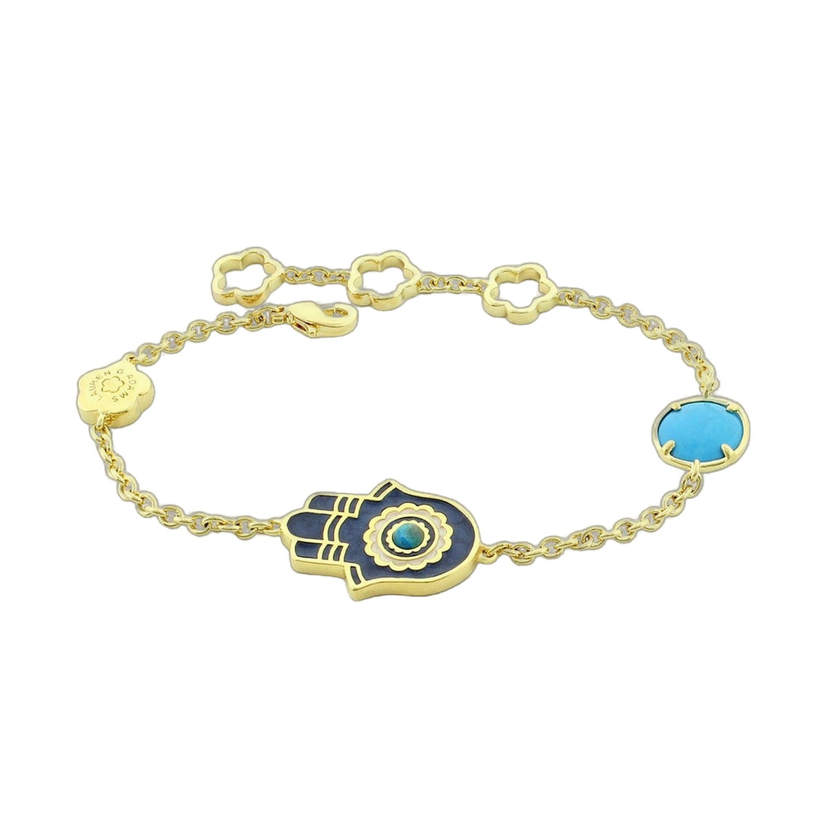 Lucky Hamsa Bracelet gold-tone chain with blue enamel Hamsa charm by Lauren G Adams on Tampa Home & Garden Store