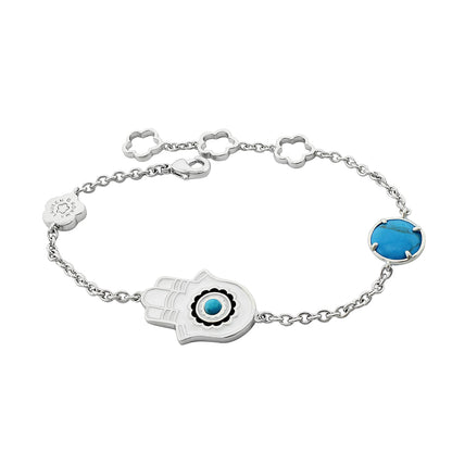Lucky Hamsa Bracelet by Lauren G Adams, silver chain with Hamsa charm and turquoise stone on Tampa Home & Garden Store